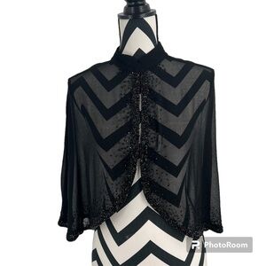 JMD Beaded Sheer Black Shawl Cape
